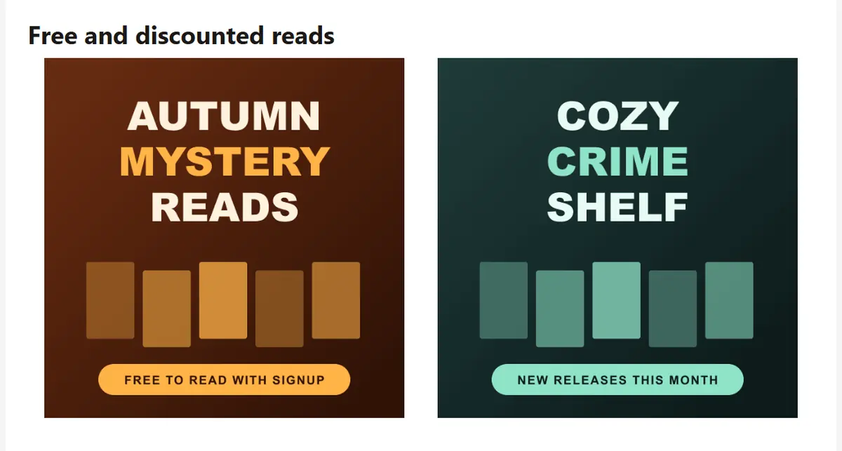 Two promotion graphics side by side in an email under the heading Free and discounted reads